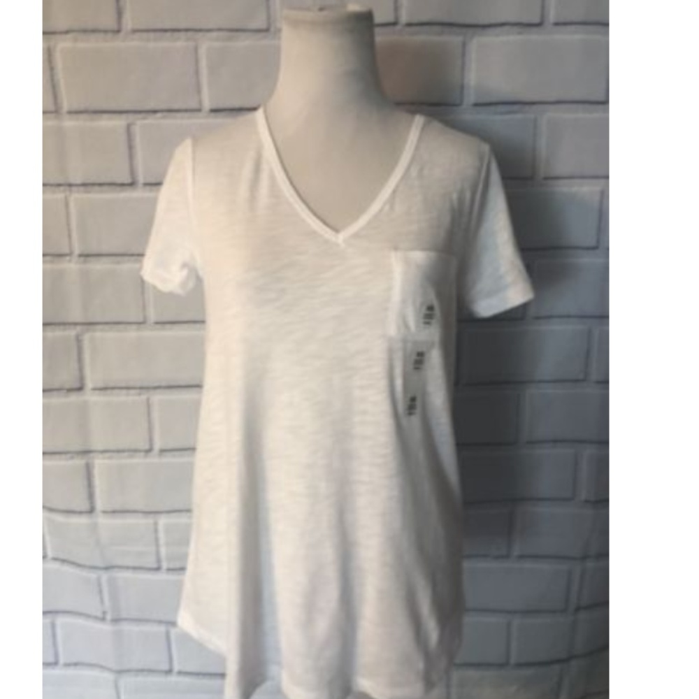 White T Shirt V Neck Pocket Short Sleeve Basic